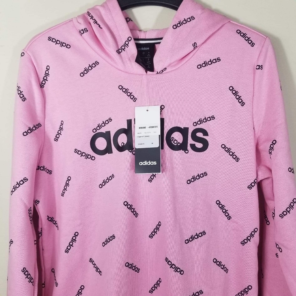ADIDAS All Over Logo Print Long Pullover Hoodie - Picture 6 of 8